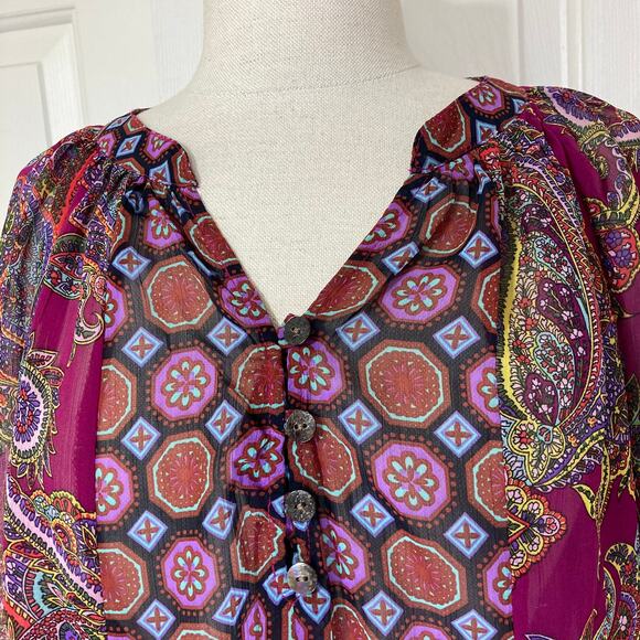 Anthropologie floral paisley bohemian blouse Fig and flower oversize chiffon top - Picture 9 of 9
